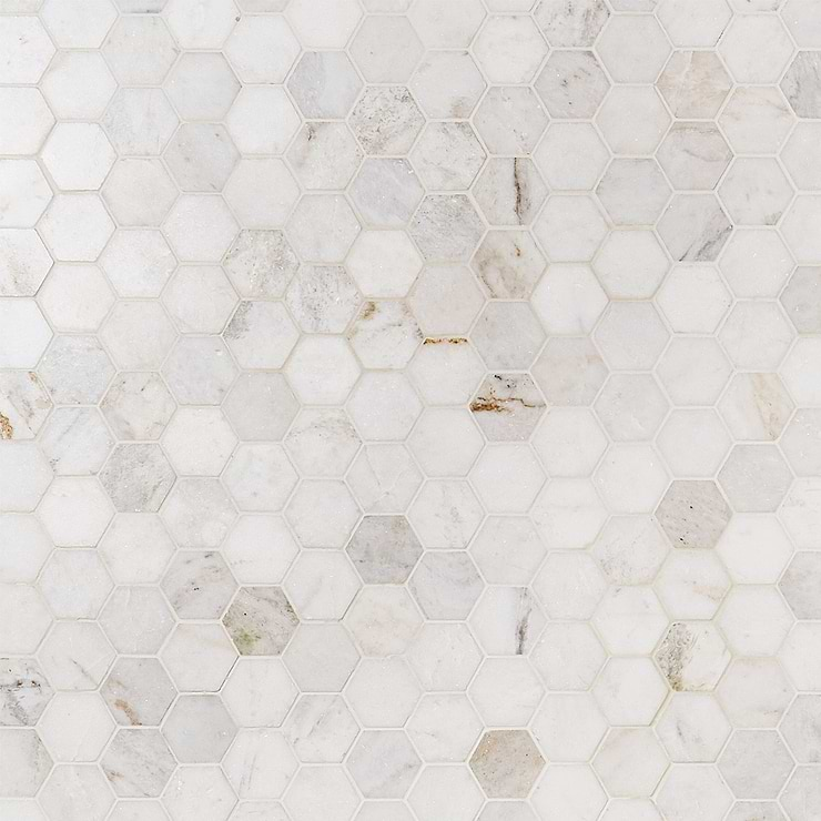 Alaska White 2" Hexagon Polished Marble Mosaic Tile