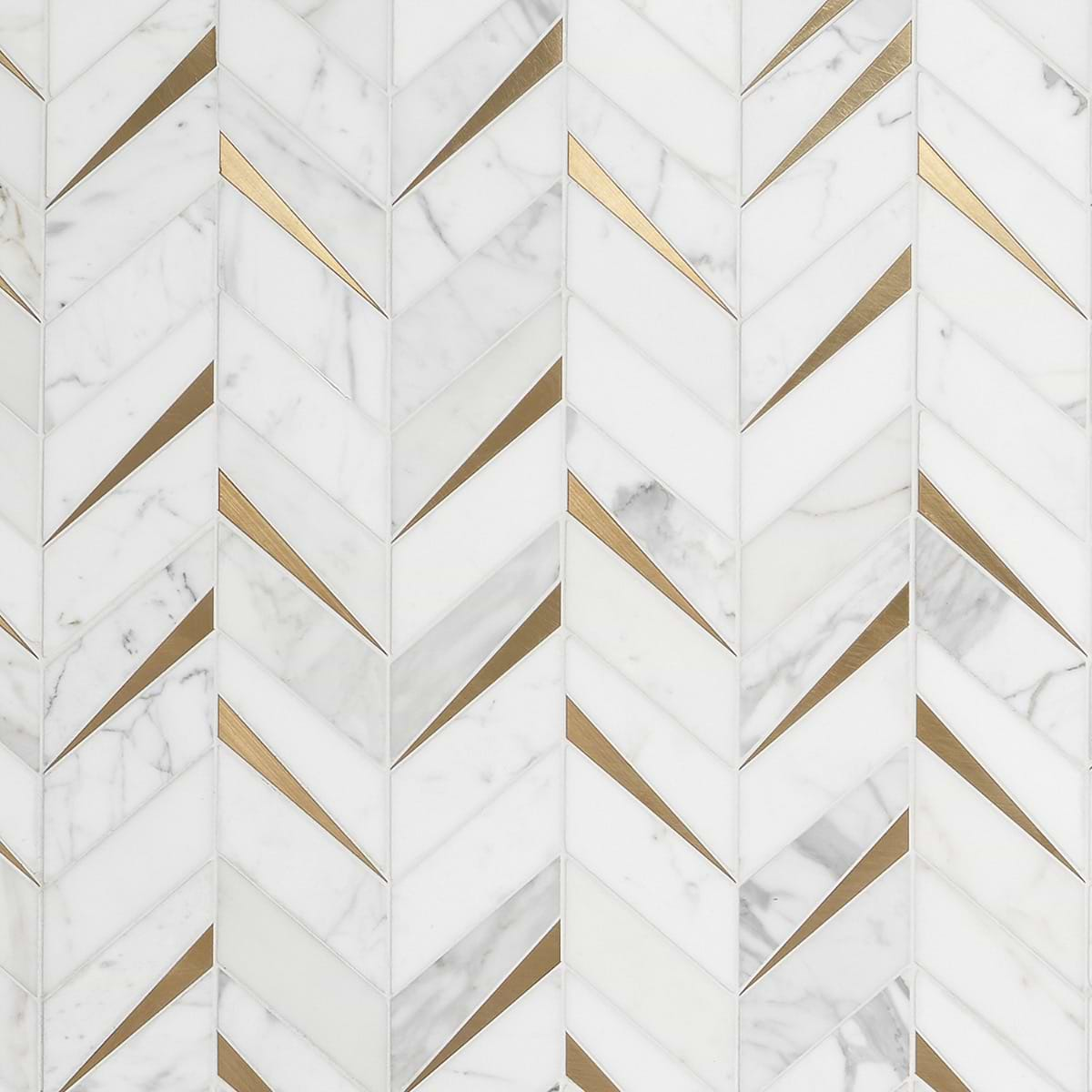 Vara Calacatta Polished Marble and Brass Mosaic Tile