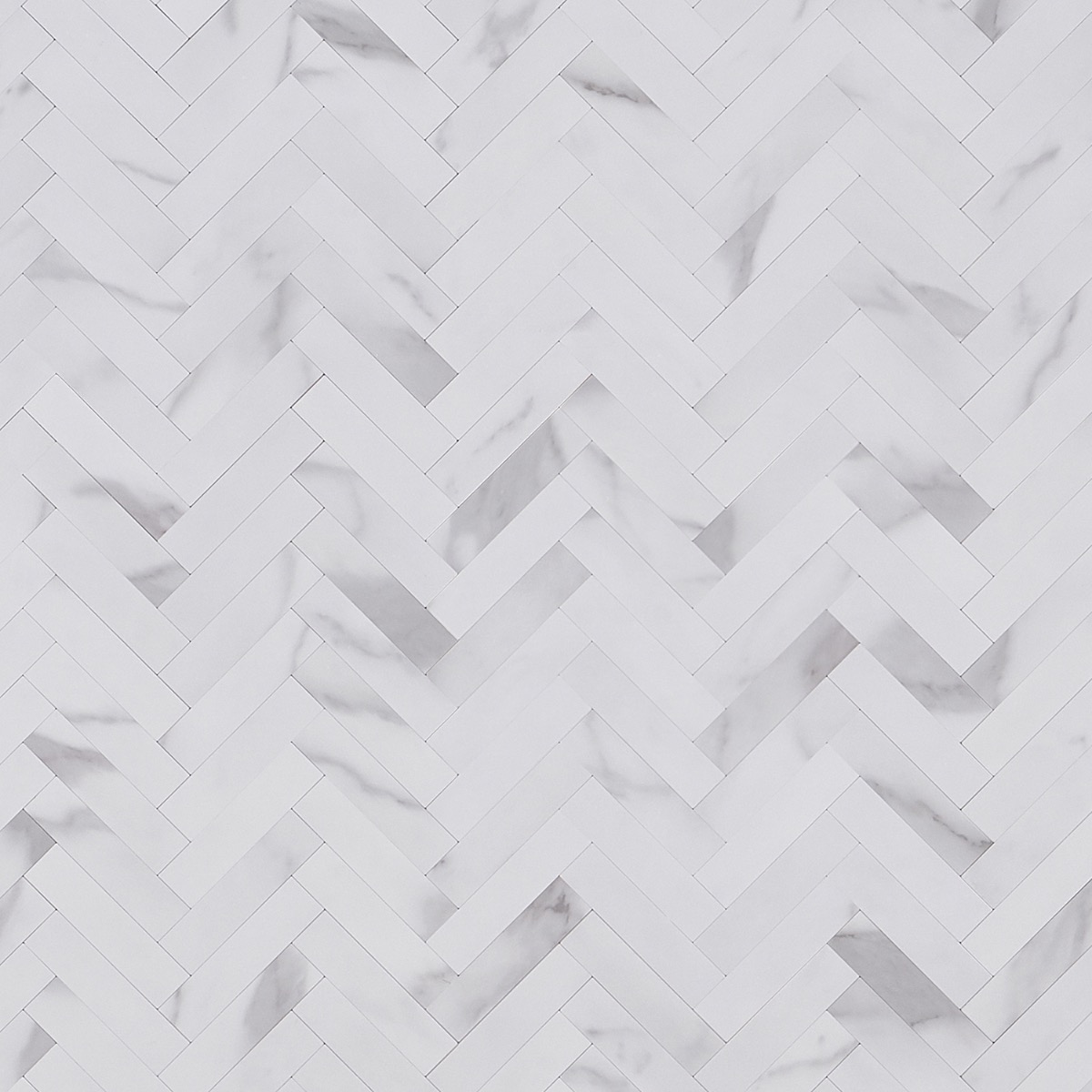 Calacatta LPS White Herringbone Seamless Solid Core Peel & Stick Self Adhesive Marble Look Matte Mosaic Tile