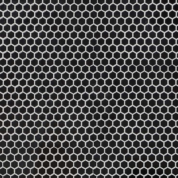 Eden Black 1" Hexagon Polished Porcelain Mosaic