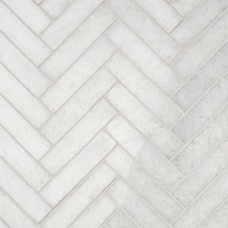 Snow White 1x4 Herringbone Polished Marble Mosaic