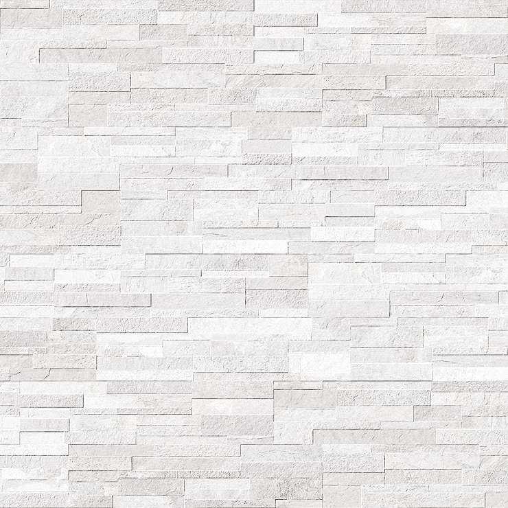 Rugged Stacked Cold White 6x24 Matte Porcelain Ledger Stone Veneer