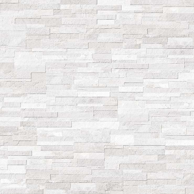 Rugged Stacked Cold White 6x24 Matte Porcelain Ledger Stone Veneer