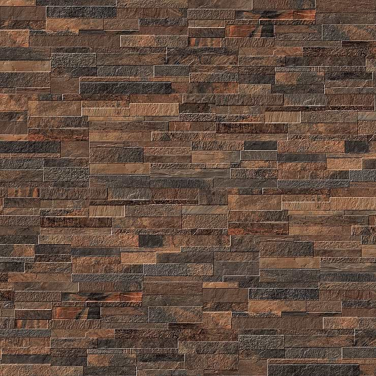 Rugged Stacked Slate Multi Dark 6x24 Matte Porcelain Ledger Stone Veneer