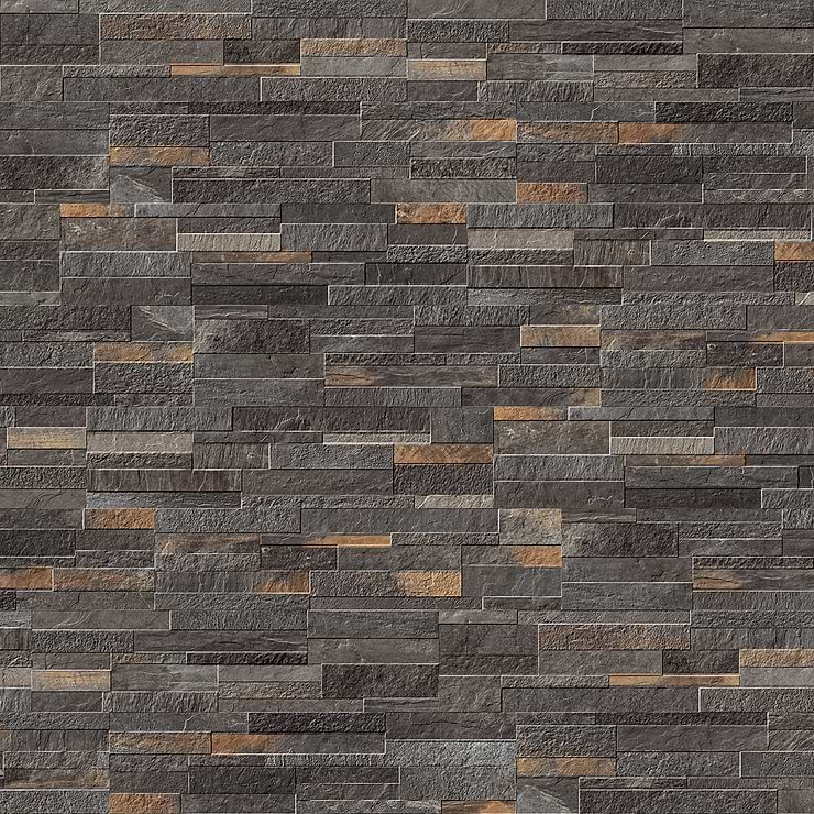 Rugged Stacked Quartzite Dark 6x24 Matte Porcelain Ledger Stone Veneer