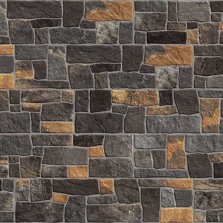 Rugged Tumbled Mix Black 6x24 Matte Porcelain Ledger Stone Veneer