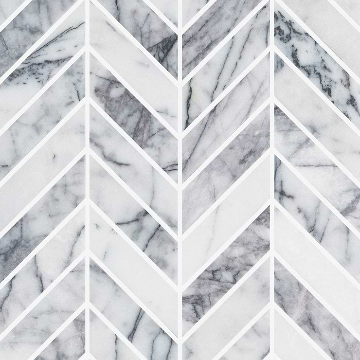 Lilac White 1x4 Chevron Honed Marble Mosaic