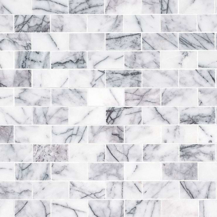 Lilac White 1x2 Honed Marble Mosaic