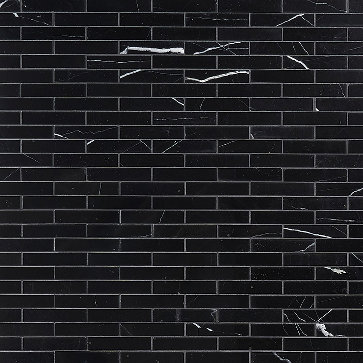Nero Marquina 1x4 Piano Brick Polished Marble Mosaic Tile