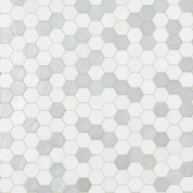 36 Sheet Scrap Lot: Ohana White 2" Hexagon Polished Glass Mosaic Tile