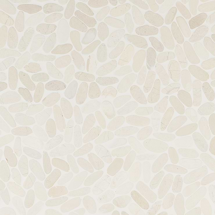 Nature White Flat Oval Pebble Mosaic