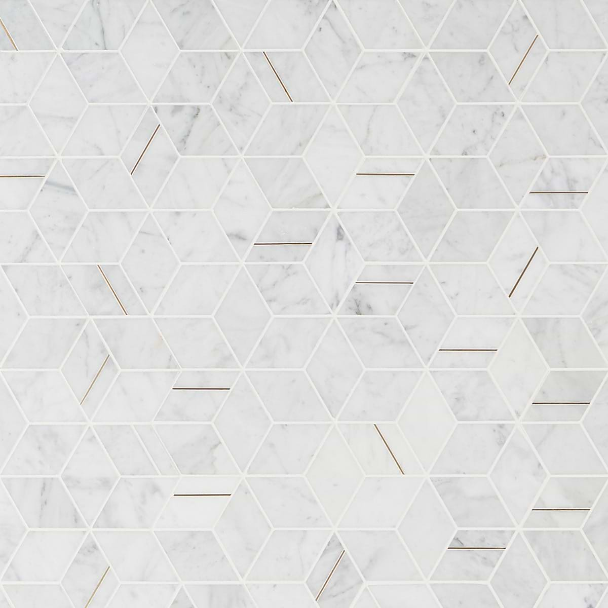 Morgana Carrara Polished Marble and Brass Mosaic Tile