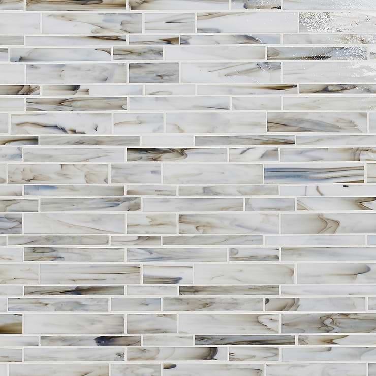 Matchstix Aura White Glass Polished Mosaic Tile