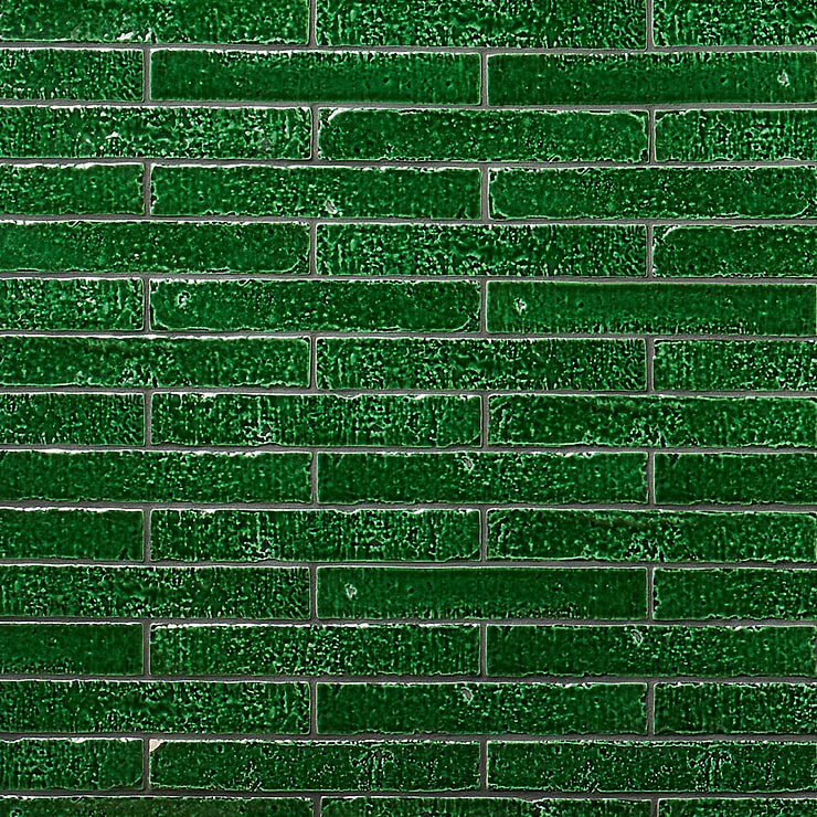 Wabi Sabi Emerald Green 1.5x9 Crackled Glossy Ceramic Tile