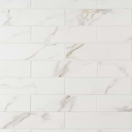 Amalfi Calacatta White 3x12 Polished Ceramic Tile