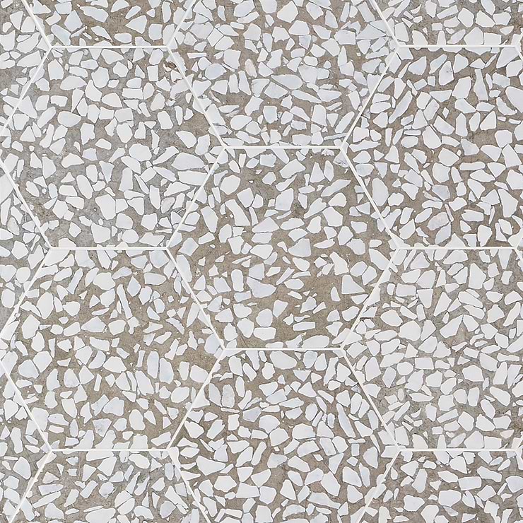 Terrazzo Hex Grigio Gray 9" Terrazzo Look Matte Porcelain Tile