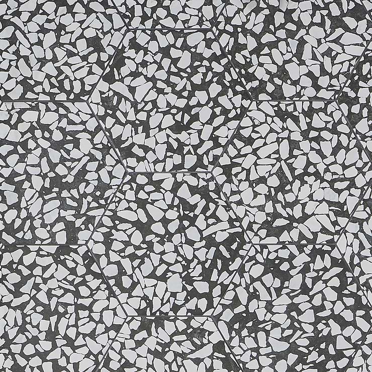 Terrazzo Hex Nero Black & White 9" Terrazzo Look Matte Porcelain Tile