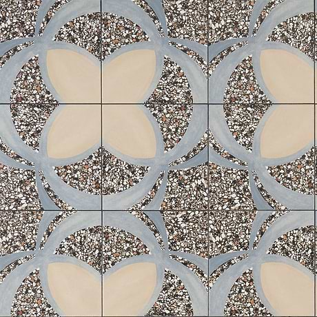 Chips Fleur De Lis Nero Multicolor 8x8 Terrazzo Look Matte Porcelain Tile