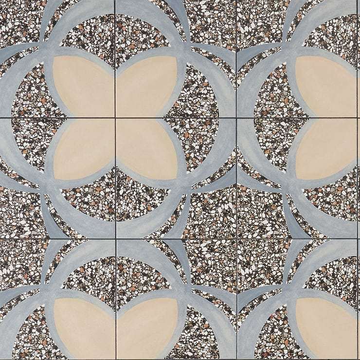 Chips Fleur De Lis Nero Multicolor 8x8 Terrazzo Look Matte Porcelain Tile