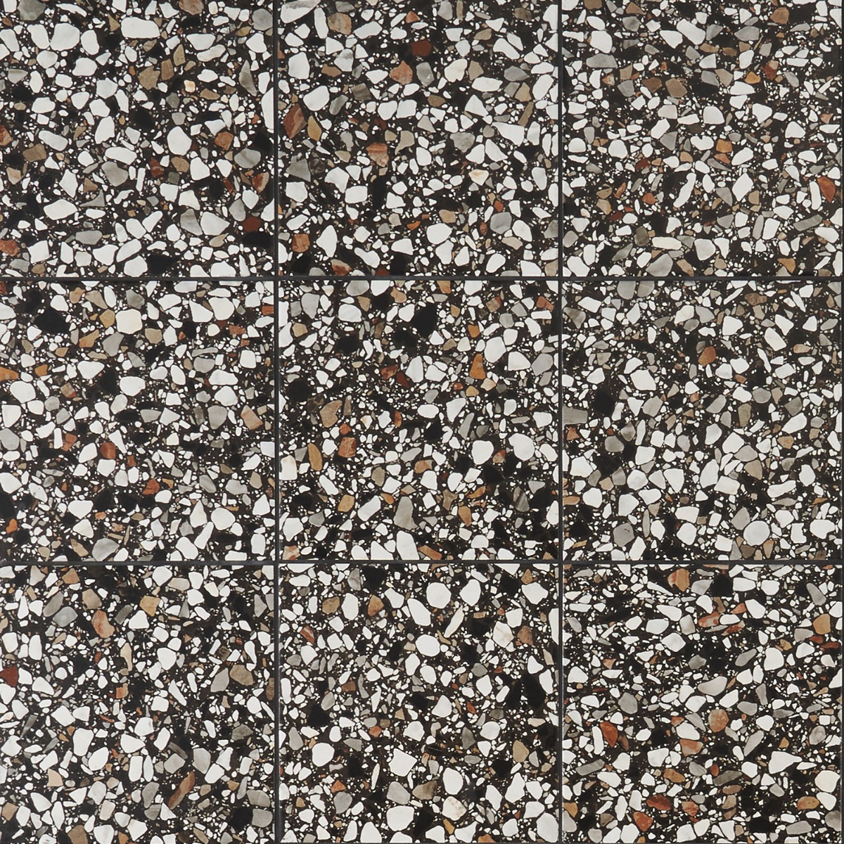 Chips Macro Nero Black 8x8 Terrazzo Look Matte Porcelain Tile