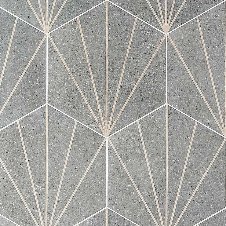 Pergola Beams Graphite 12.5" Hexagon Gray Matte Porcelain Tile