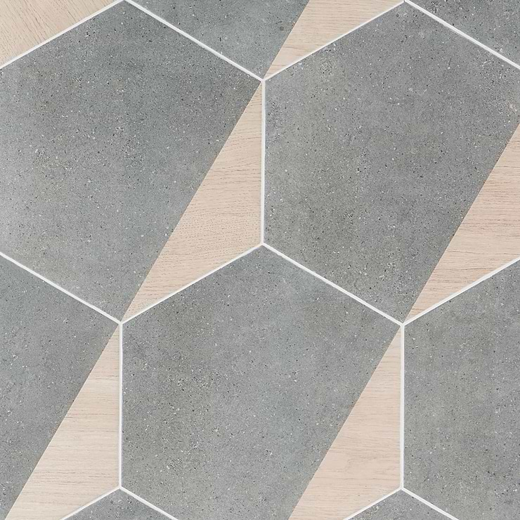 Pergola Wood Graphite 12.5" Hexagon Matte Porcelain Tile