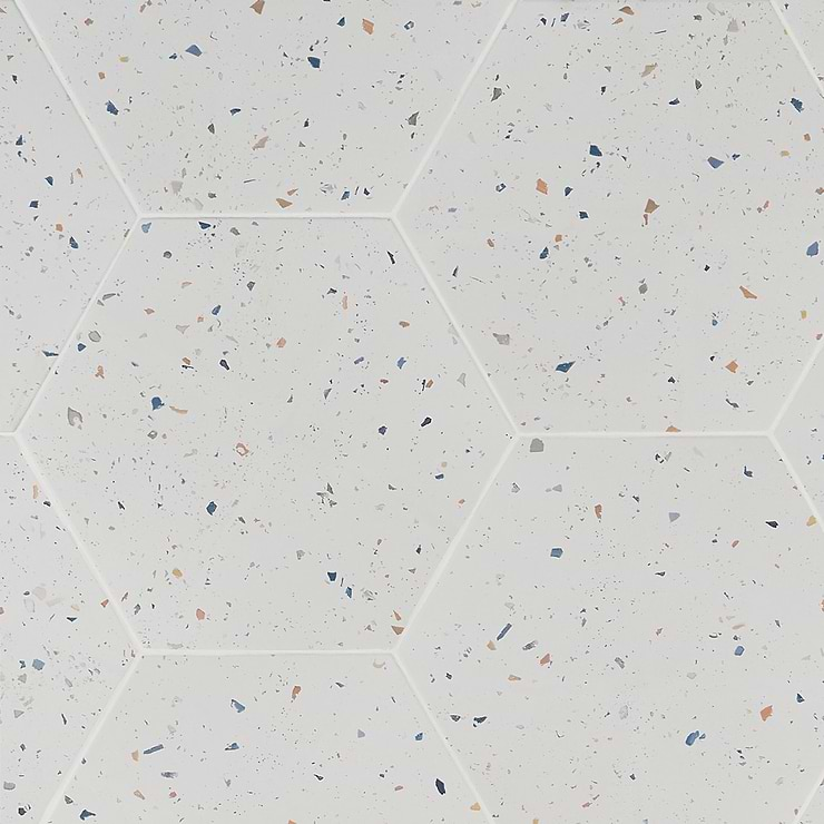 Six Hexagon Multi White 12.5" Terrazzo Look Matte Porcelain Tile