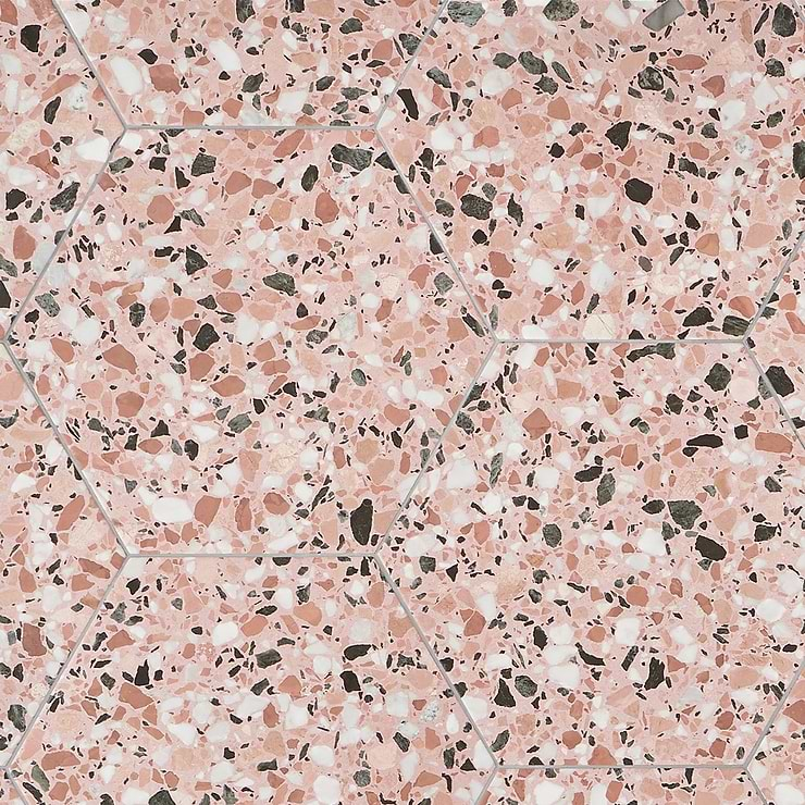 Six Hexagon Earth Pink 12.5" Terrazzo Look Matte Porcelain Tile