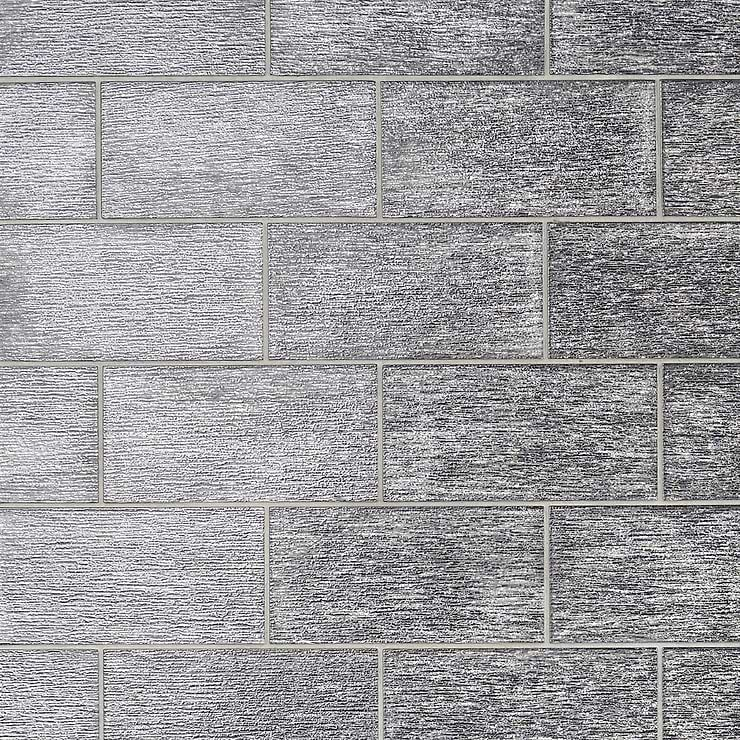 Veda Black Silver 4x9 Polished Glass Tile