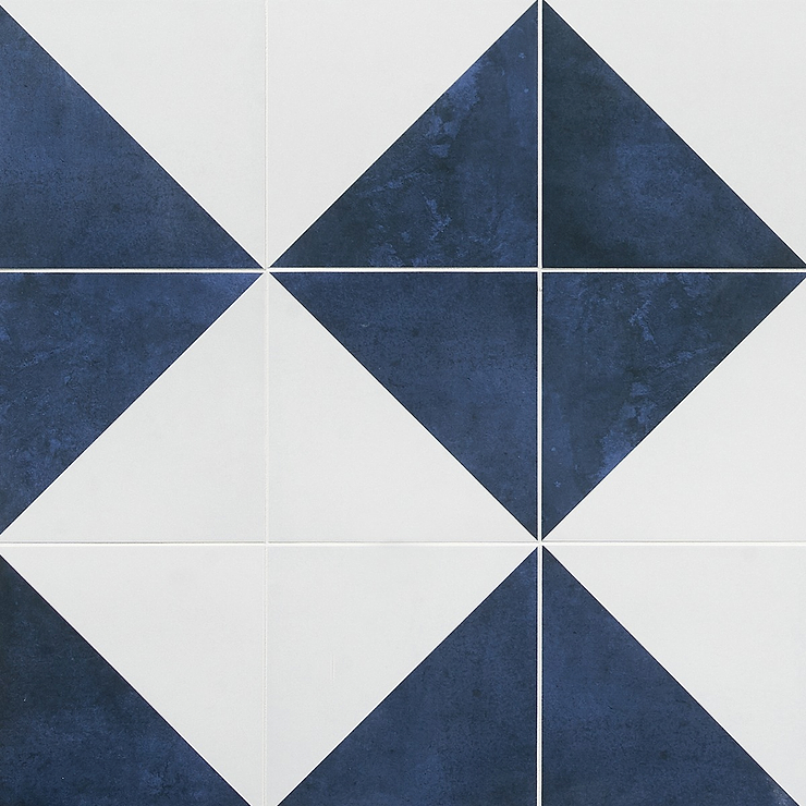 Art Geo Cement Dos Blue by Elizabeth Sutton 8x8 Matte Porcelain Tile: Diamond Pattern