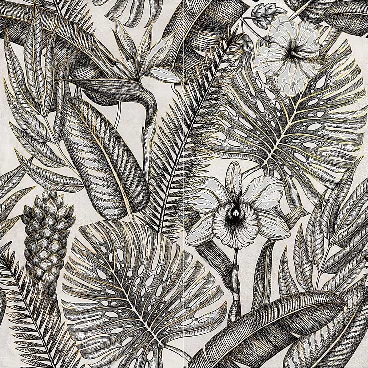 Art Gallery by Paula Purroy Gardenia Black and White 24x48 Artisan Decor Matte Porcelain Tile