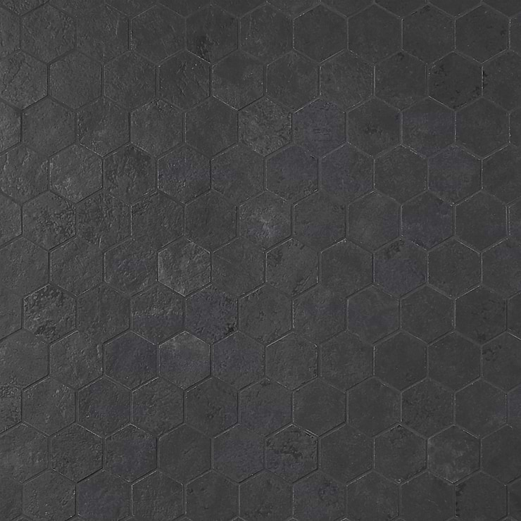 Portrait Black Gold 2" Hexagon Matte Porcelain Mosaic Tile