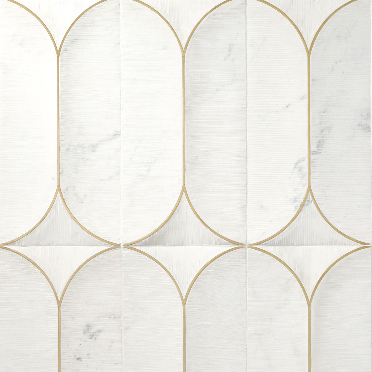 Calypso 3D Carved Bianco White Brass Inlay 8x16 Textured Honed Marble Limestone Tile