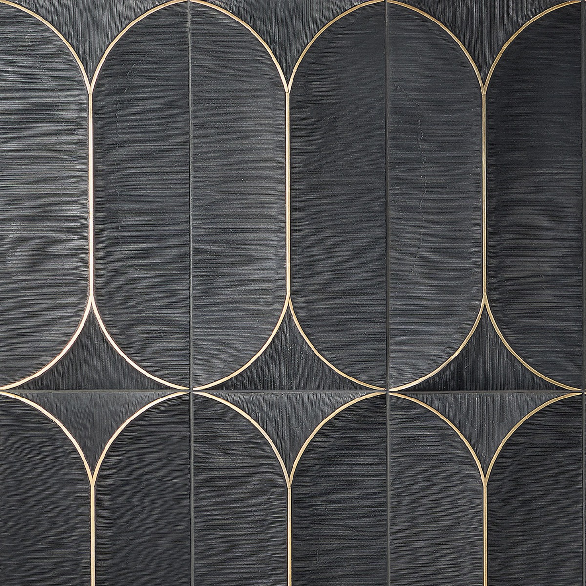 Calypso 3D Carved Nero Black Brass Inlay 8x16 Textured Honed Marble Limestone Tile