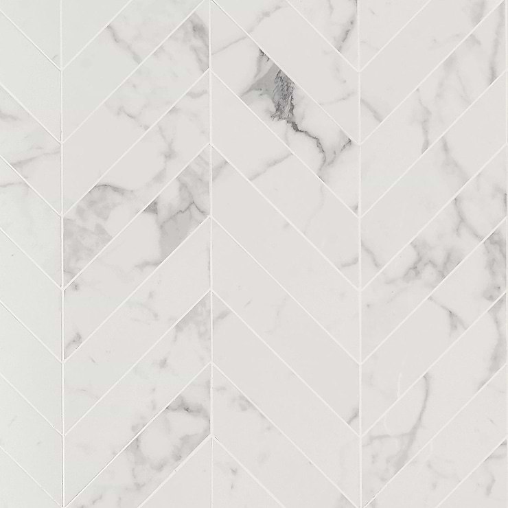 DreamStone Statuario Venato 2x8 Chevron Polished Porcelain Mosaic