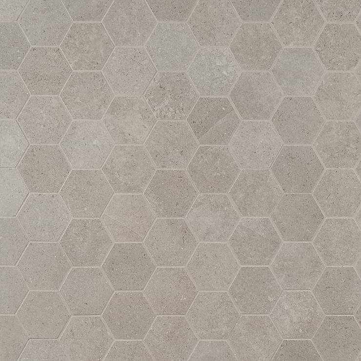 New Rock Fumo Light Gray 3" Hex Limestone Look Matte Porcelain Mosaic Tile