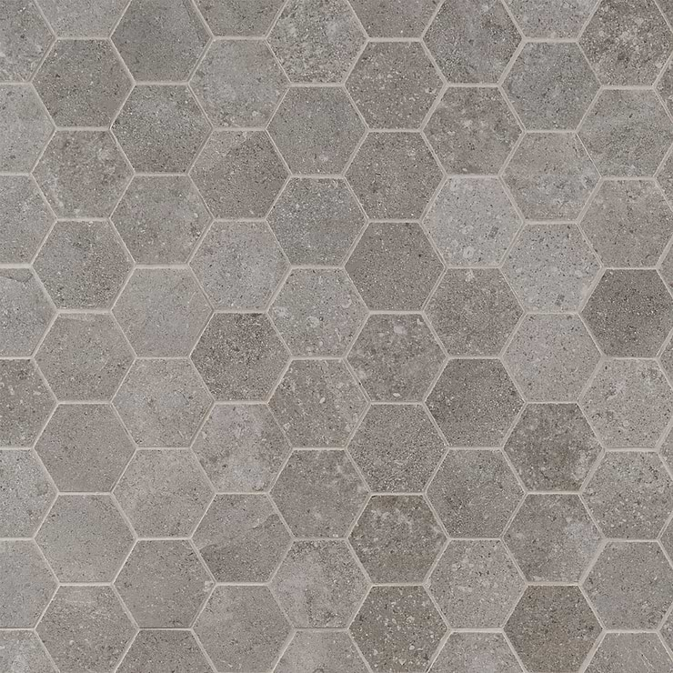 New Rock Fossil Dark Gray 3" Hex Limestone Look Matte Porcelain Mosaic Tile