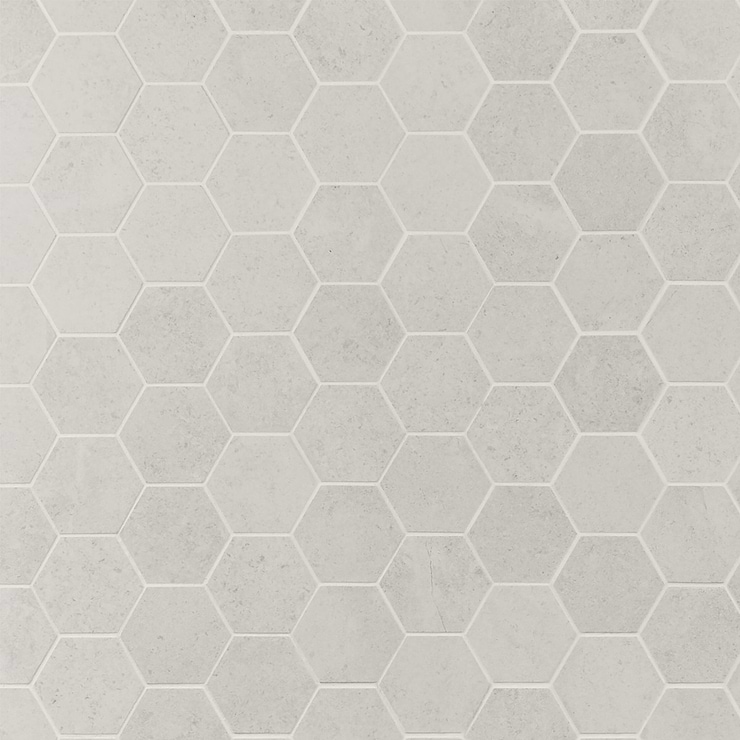 New Rock Perla White 3" Hex Limestone Look Matte Porcelain Mosaic Tile