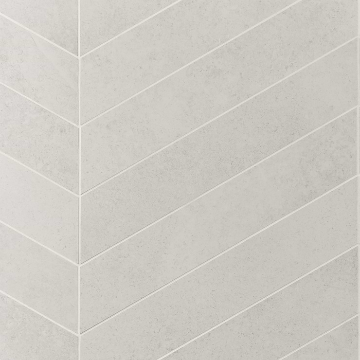 New Rock Perla White 4x21 Chevron Limestone Look Matte Porcelain Tile