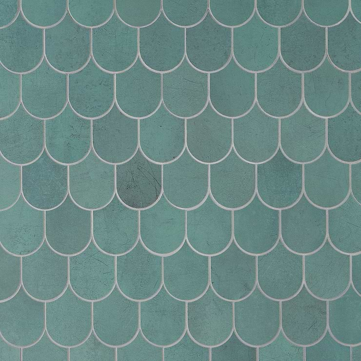 Bond Viridum Green Fishscale Plume Matte Porcelain Mosaic Tile