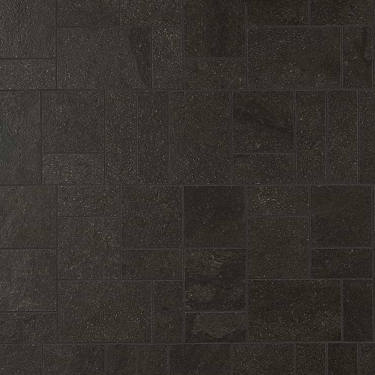 Acadia French Pattern Charcoal Black Limestone Look Matte Porcelain Mosaic Tile