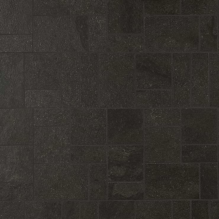 Acadia French Pattern Charcoal Black Limestone Look Matte Porcelain Mosaic Tile