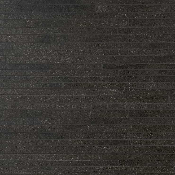 Acadia Thin Strip Charcoal Black Limestone Look Matte Porcelain Mosaic Tile