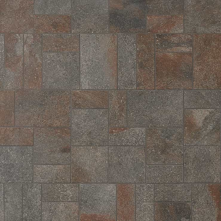 Acadia French Pattern Iron Gray Slate Look Matte Porcelain Mosaic Tile