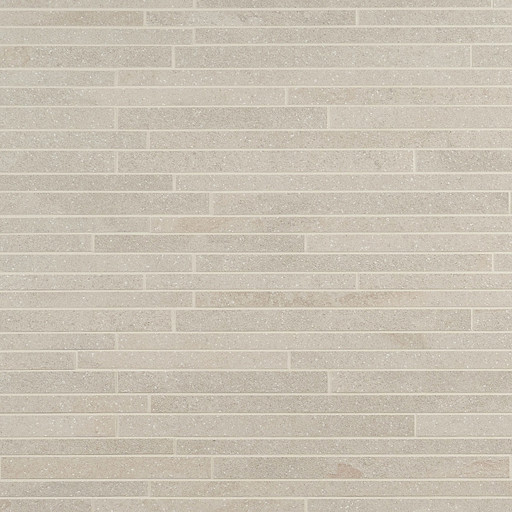 Acadia Thin Strip Warm Linen White Limestone Look Matte Porcelain Mosaic Tile