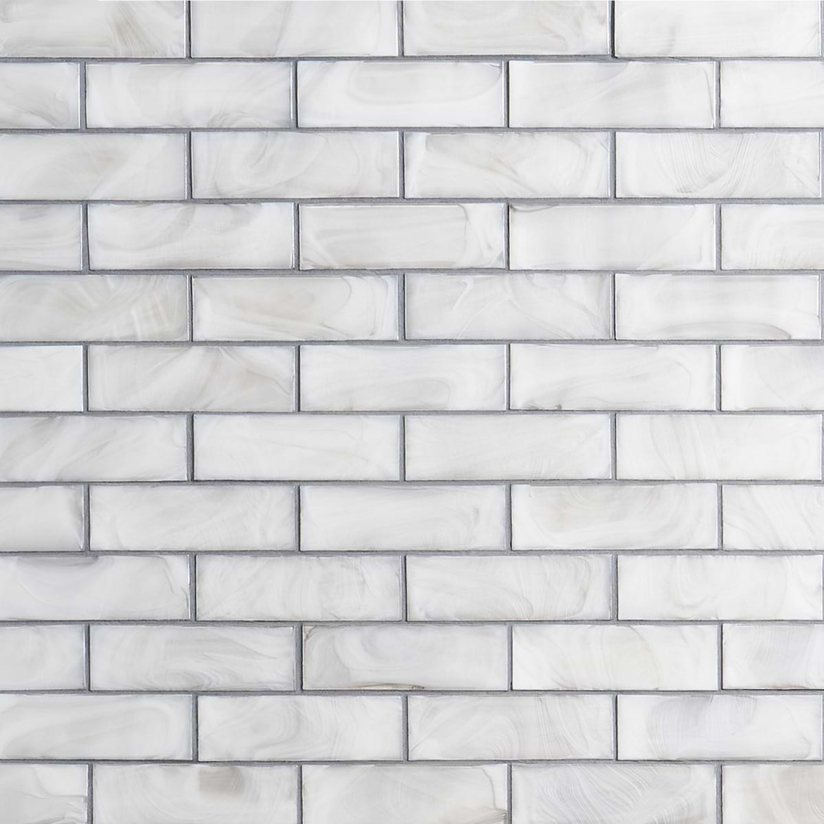 Magico Iridescent Pearl White 2x6 Polished Glass Mosaic Tile