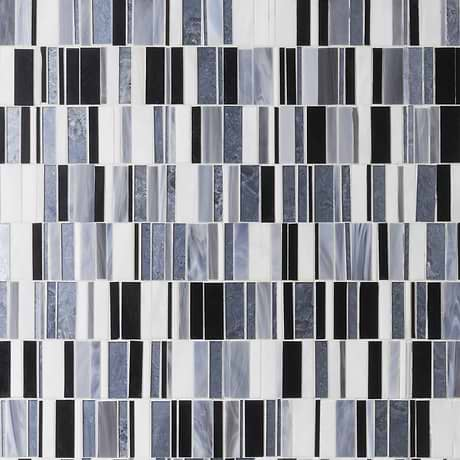 Bespoke Stacked Celestine Silver Polished Glass Mosaic