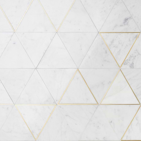 Verin Carrara Polished Marble and Brass 6x6 Mosaic Tile