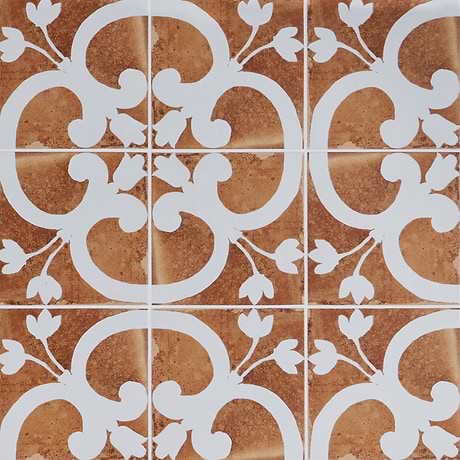 Angela Harris Mediterra Flora Terracotta 8x8 Matte Porcelain Tile