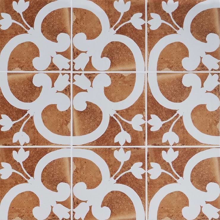 Angela Harris Mediterra Flora Terracotta 8x8 Matte Porcelain Tile